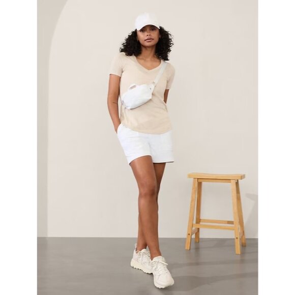 Athleta XS Breezy Scoop V- Neck Tee Abalone Tan Short Sleeve X-Small - Picture 3 of 5